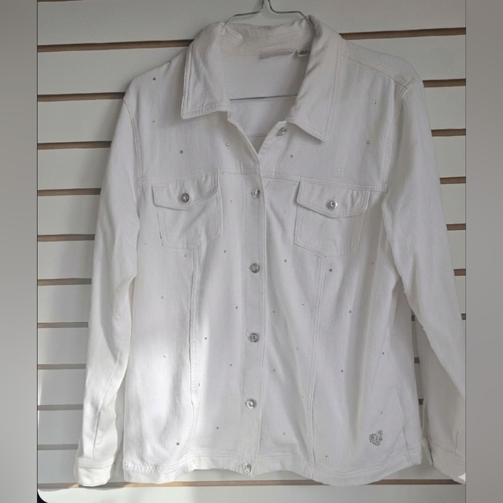 White Denim Rhinestone Jacket